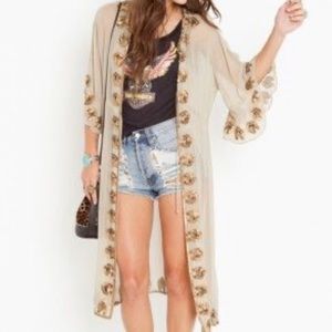 Free People 6 Shore Road gold sequins kimono